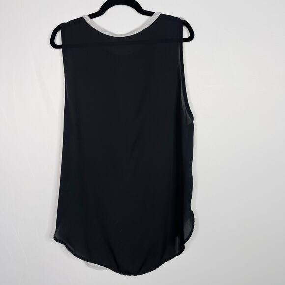 Haute Hippie Large L Mixed Media Tank Top Gray Sheer Black Back Modal Crew Neck - Picture 2 of 10